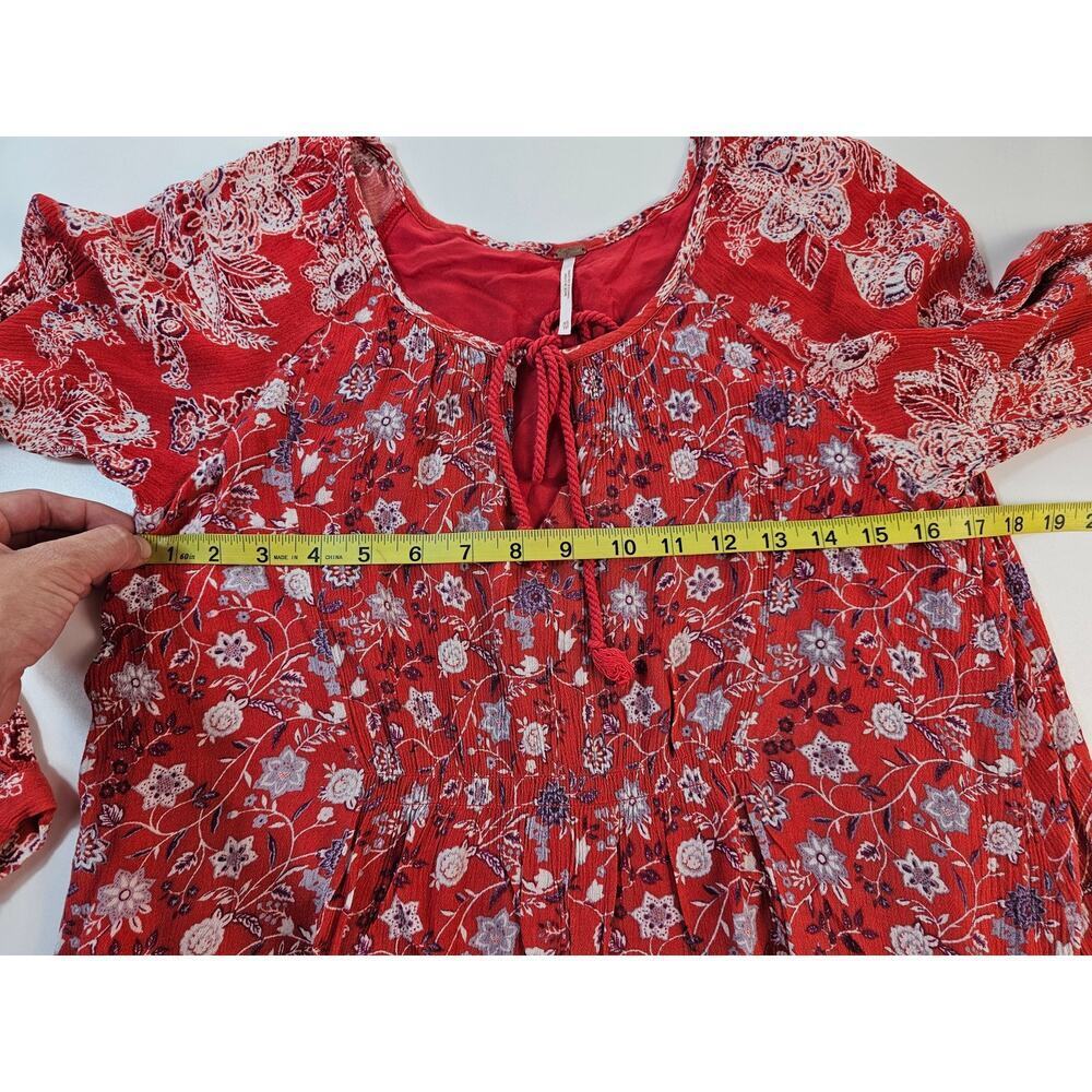 FREE PEOPLE Orange XS Floral Tunic Top Mini Dress oversized Cover Up lined EUC - Picture 7 of 8